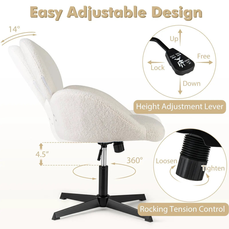 Swivel Cross Legged Chair with Adjustable Height and Rocking Function-White by DirectDeals