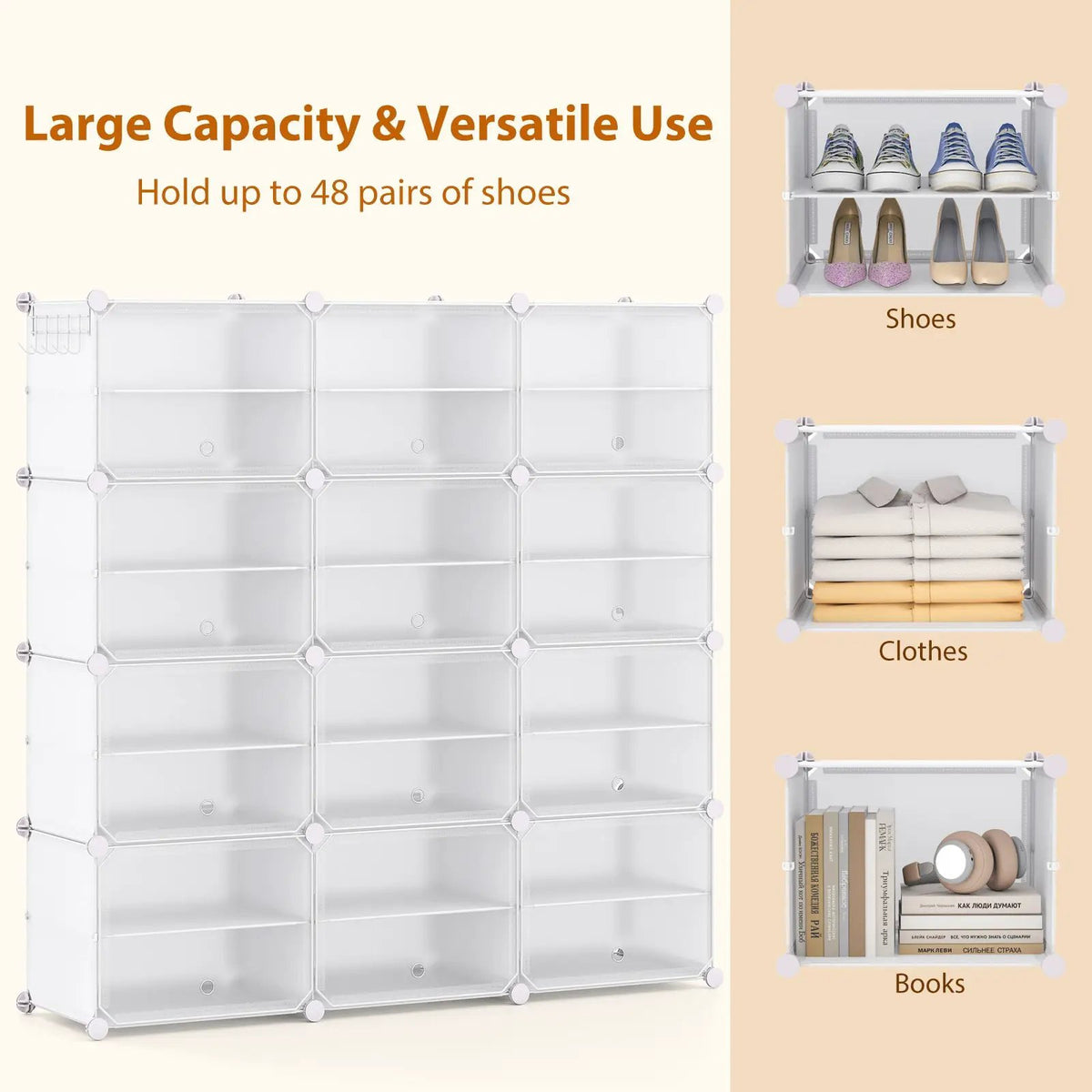 12-Cube 48 Pairs Portable Shoe Shelves with Hook