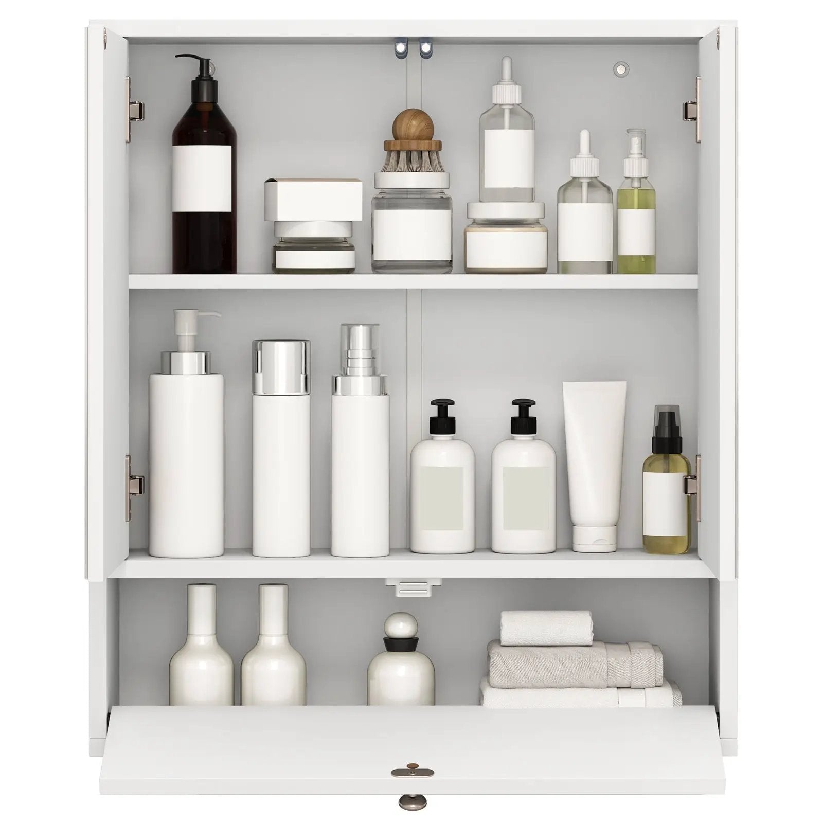 Double Door Wall-Mounted Bathroom Mirrored Medicine Cabinet-White by DirectDeals