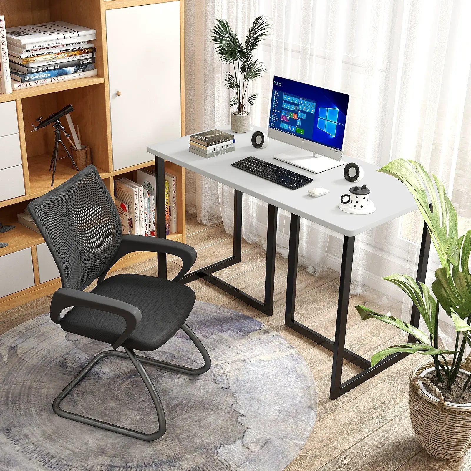 Modern Computer Desk 47 Inch Writing Study Table with Metal Frame by DirectDeals