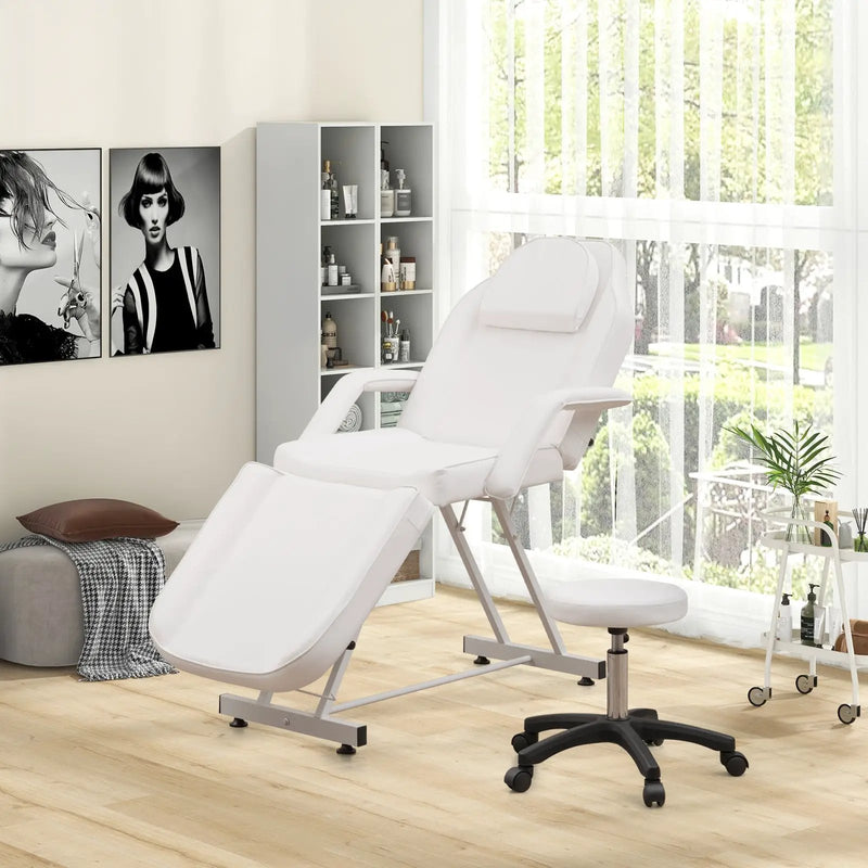 73 Inch Facial Chair Set with Removable Headrest Detachable Armrests and Towel Rack-White by DirectDeals