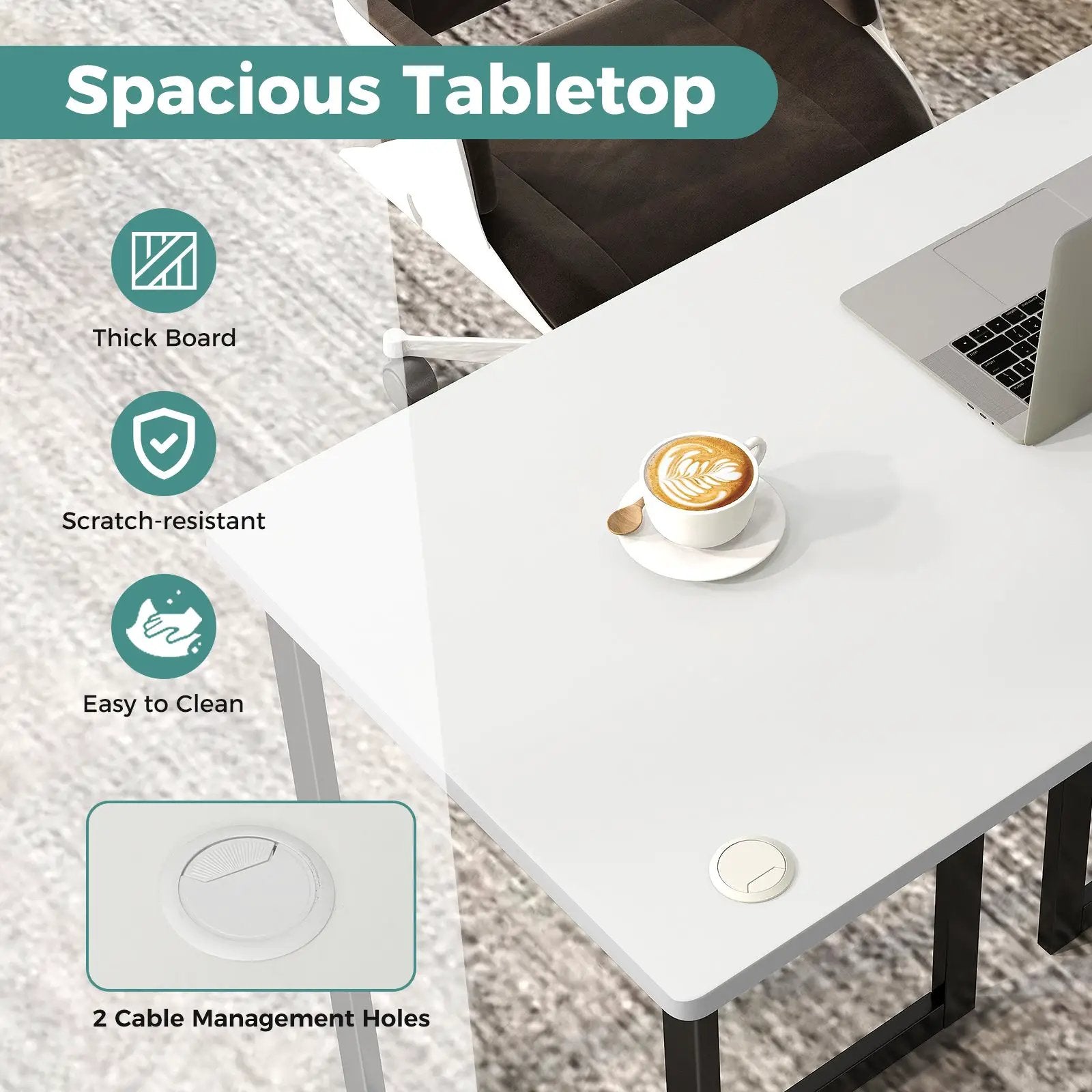 Modern Computer Desk 47 Inch Writing Study Table with Metal Frame by DirectDeals