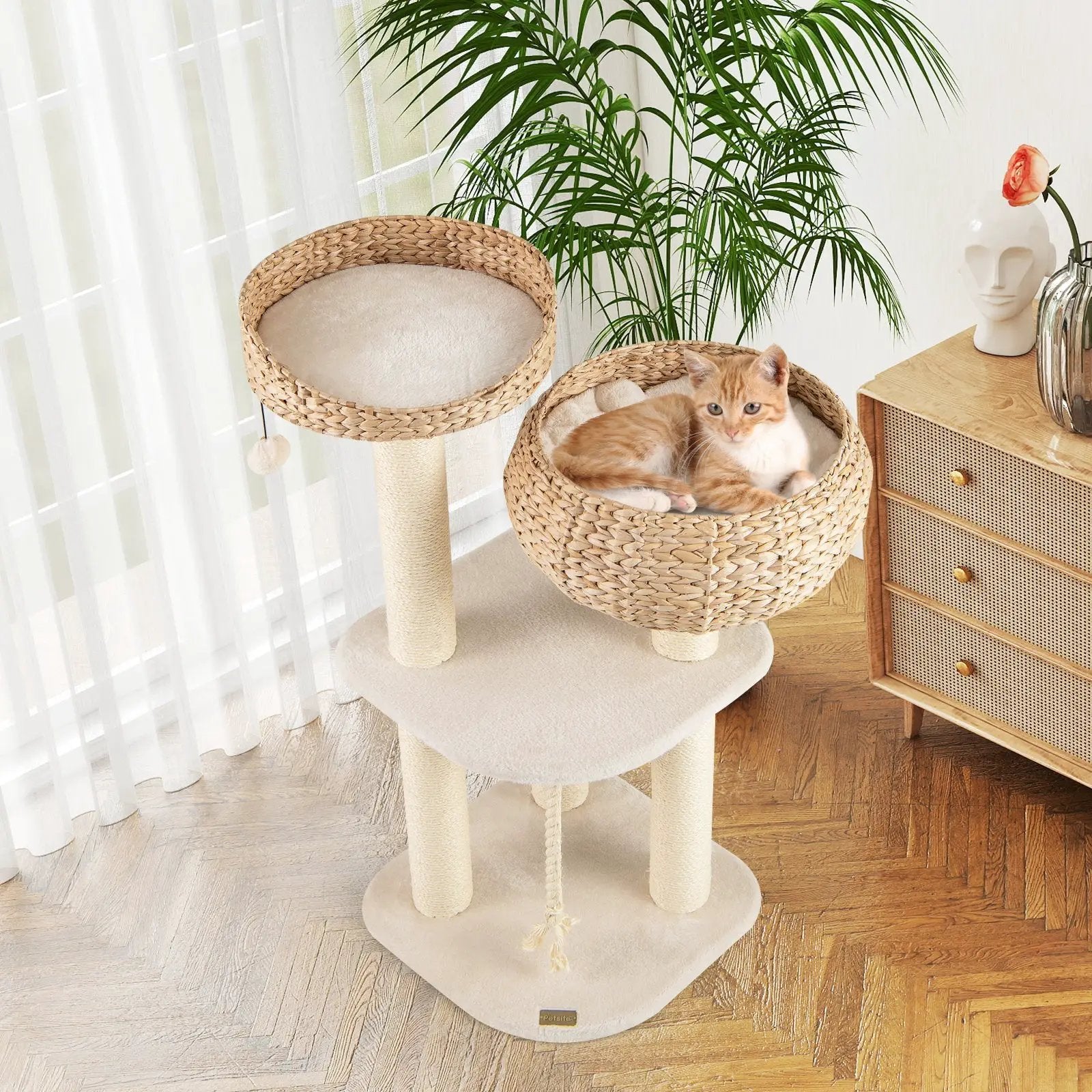 41 Inch Rattan Cat Tree with Napping Perch by DirectDeals