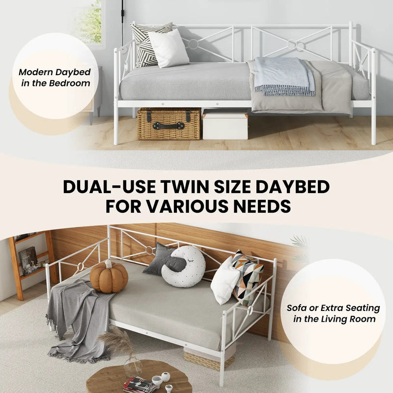 Metal Daybed Twin Bed Frame Stable Steel Slats Sofa Bed by DirectDeals