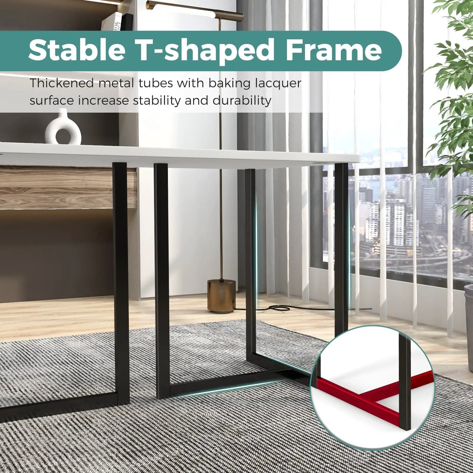 Modern Computer Desk 47 Inch Writing Study Table with Metal Frame by DirectDeals