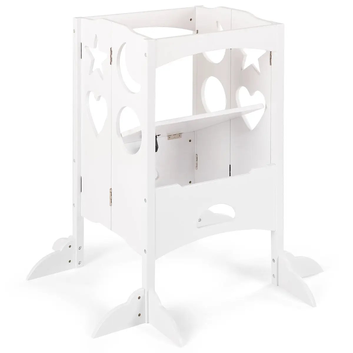 Folding Kids Kitchen Helper Kitchen Counter Step Stool-White by DirectDeals