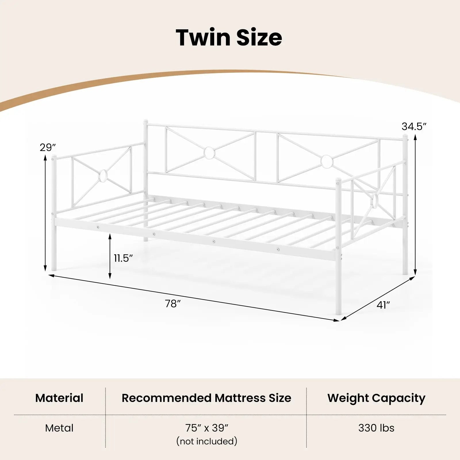Metal Daybed Twin Bed Frame Stable Steel Slats Sofa Bed by DirectDeals