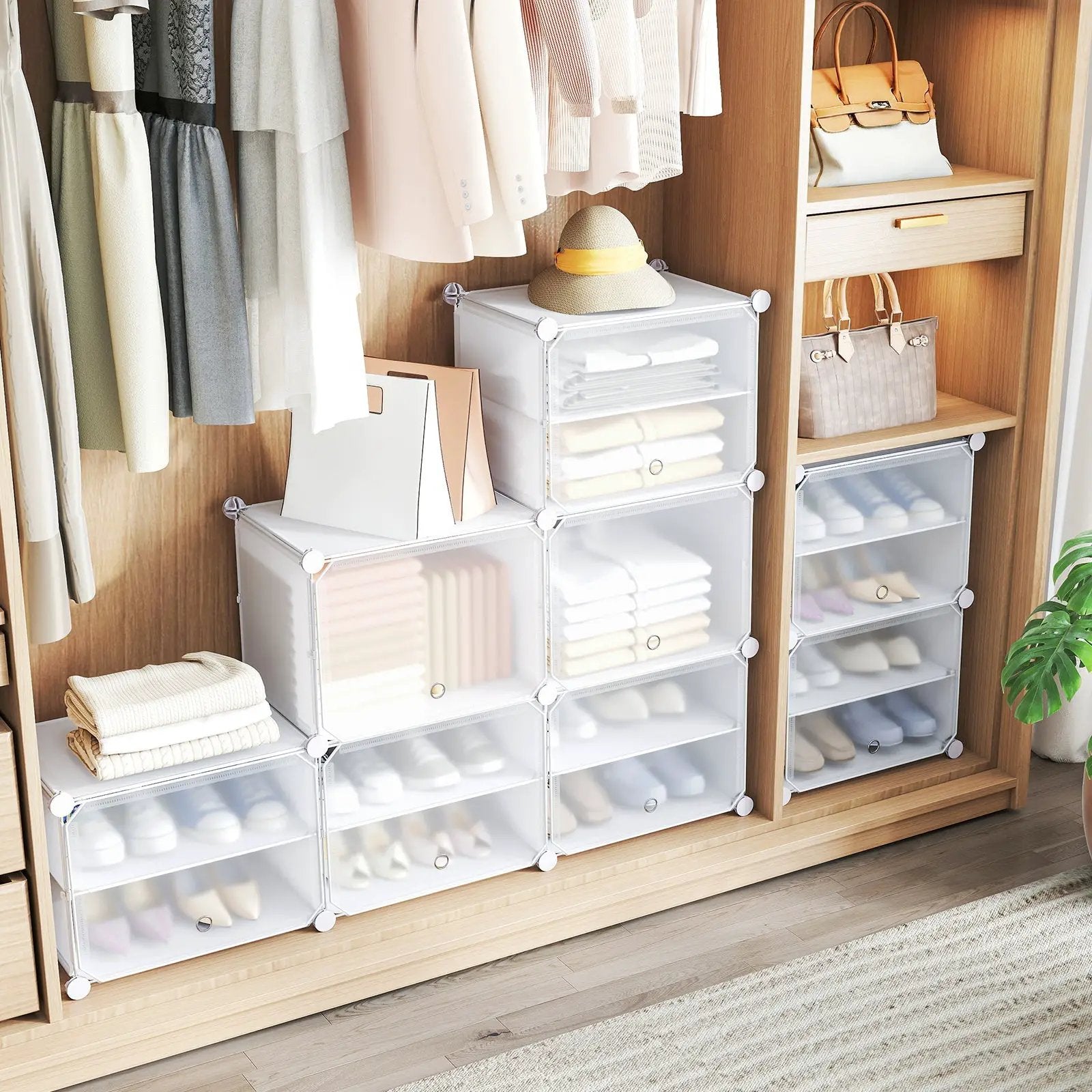 12-Cube 48 Pairs Portable Shoe Shelves with Hook by DirectDeals