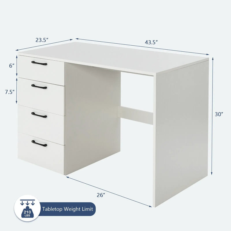 43.5 Inch Computer Desk with 4 Large Drawers-White by DirectDeals