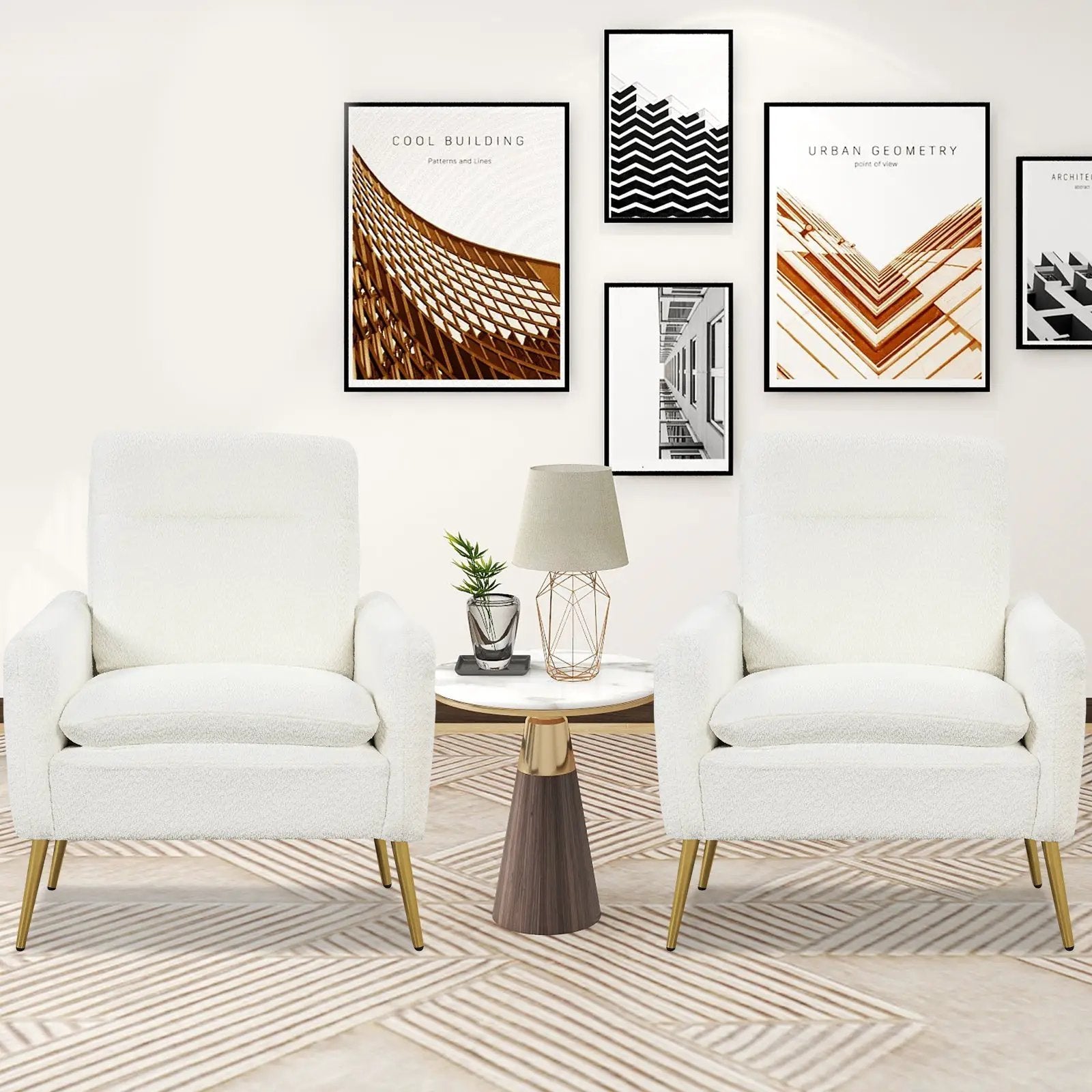 Upholstered Sherpa Modern Accent Armchair for Living Room-White by DirectDeals
