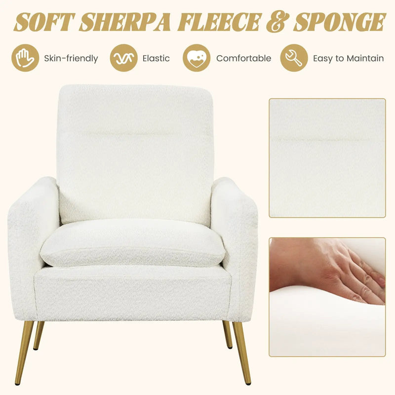 Upholstered Sherpa Modern Accent Armchair for Living Room-White by DirectDeals