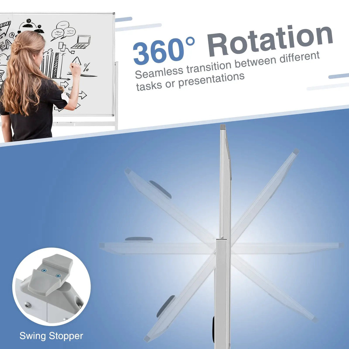 Rolling Double-Sided Magnetic Whiteboard on Wheels with Stand and Aluminum Alloy Frame by DirectDeals