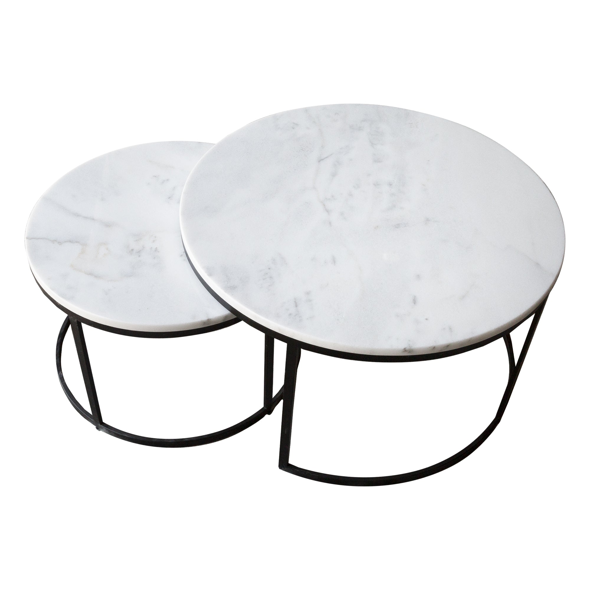 Carrara White Marble Nesting Coffee Table Round Set of 2 by GobekDesign
