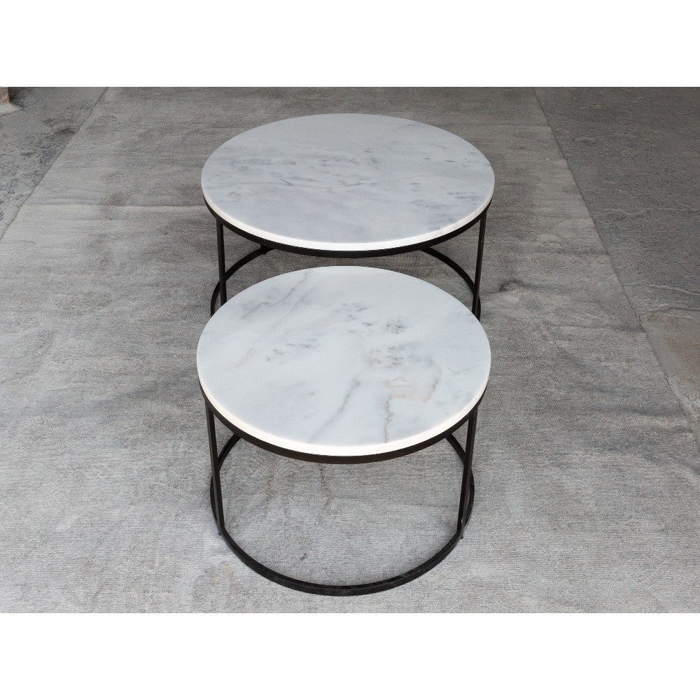 Carrara White Marble Nesting Coffee Table Round Set of 2 by GobekDesign