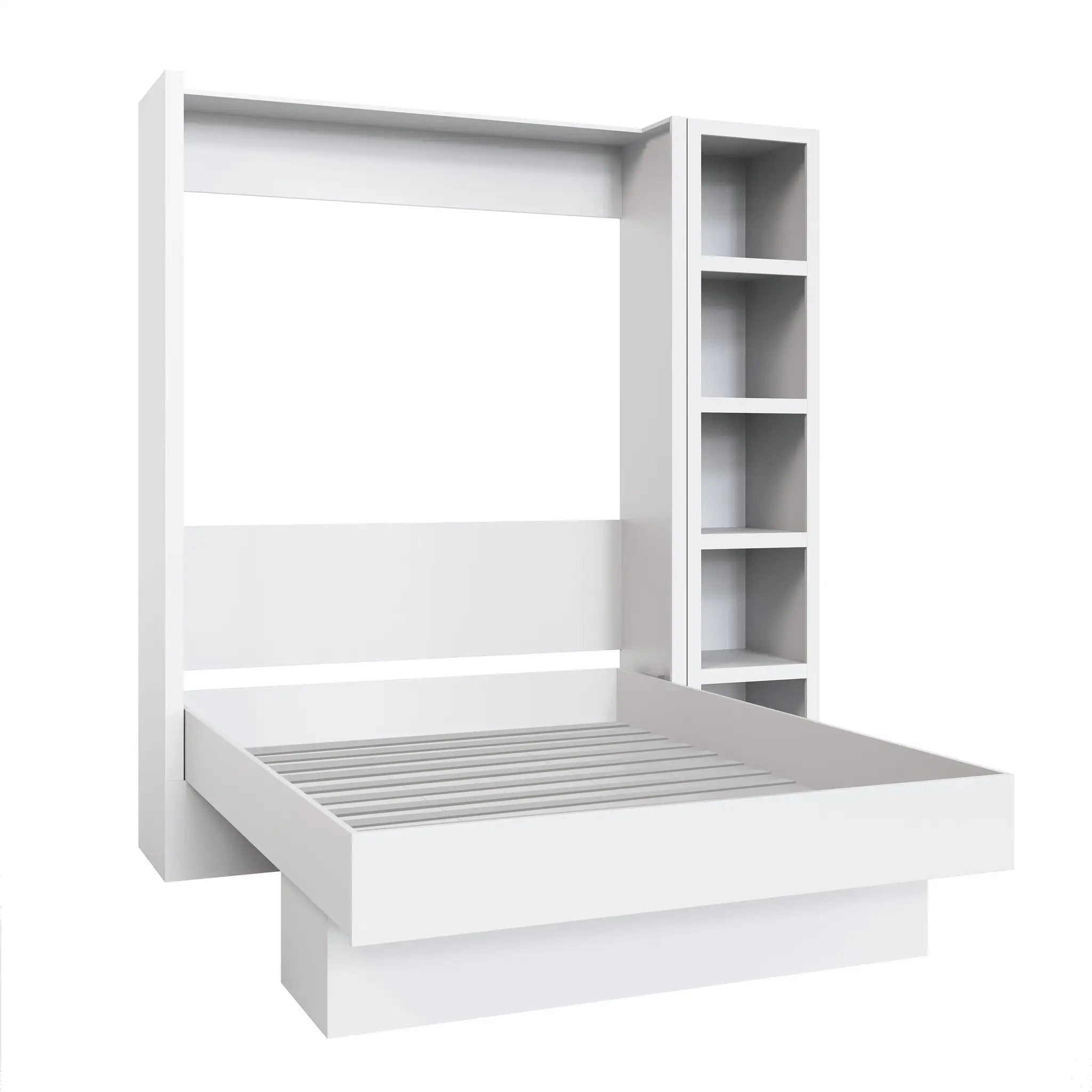 Easy-Lift Full Murphy Wall Bed in White with Bookshelf by Sharicks