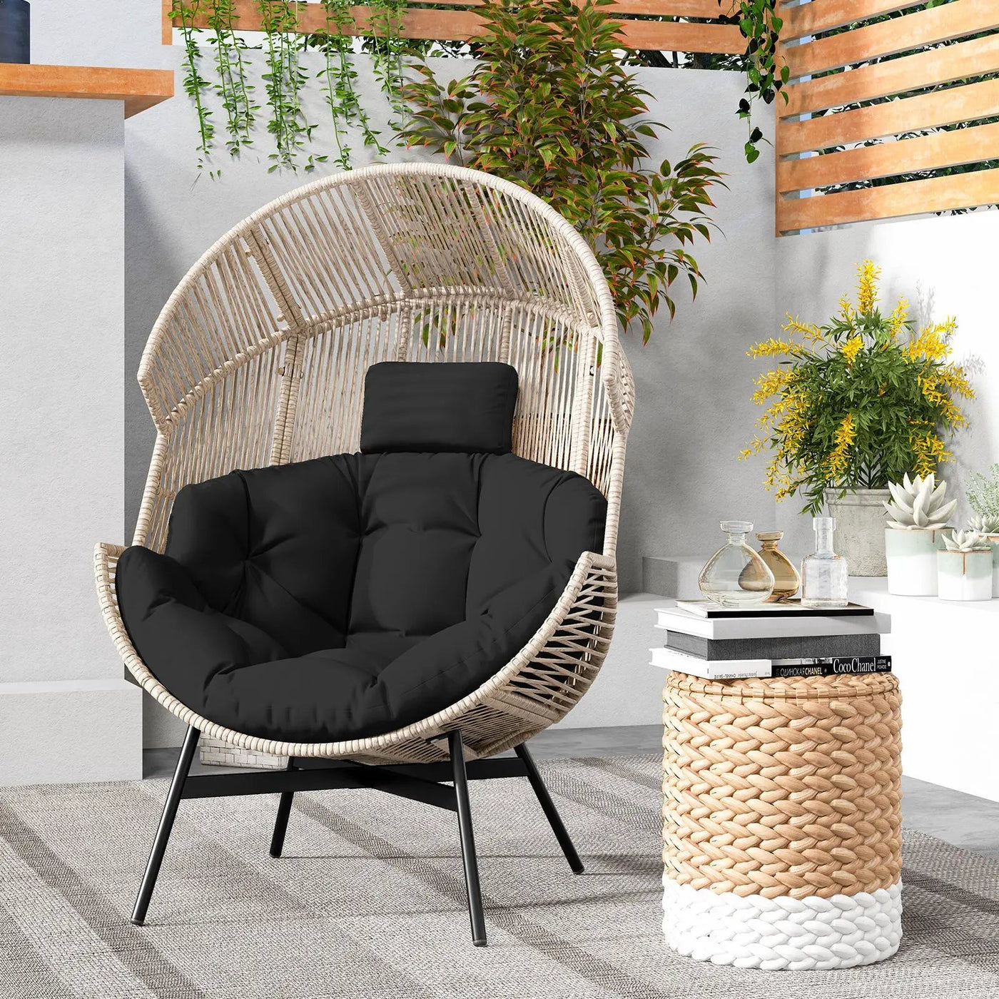 Wicker Oversized Egg Style Chair with Cushions and Headrest by DirectDeals