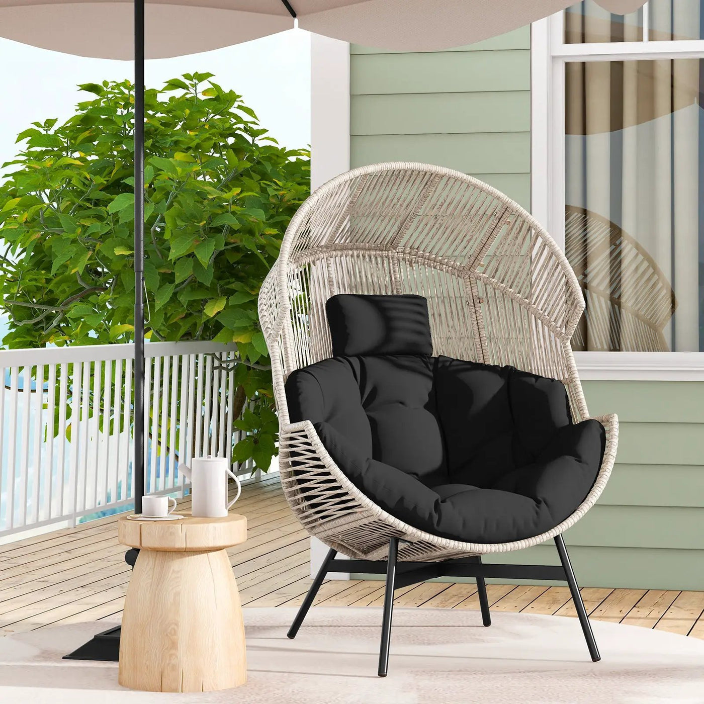Wicker Oversized Egg Style Chair with Cushions and Headrest by DirectDeals