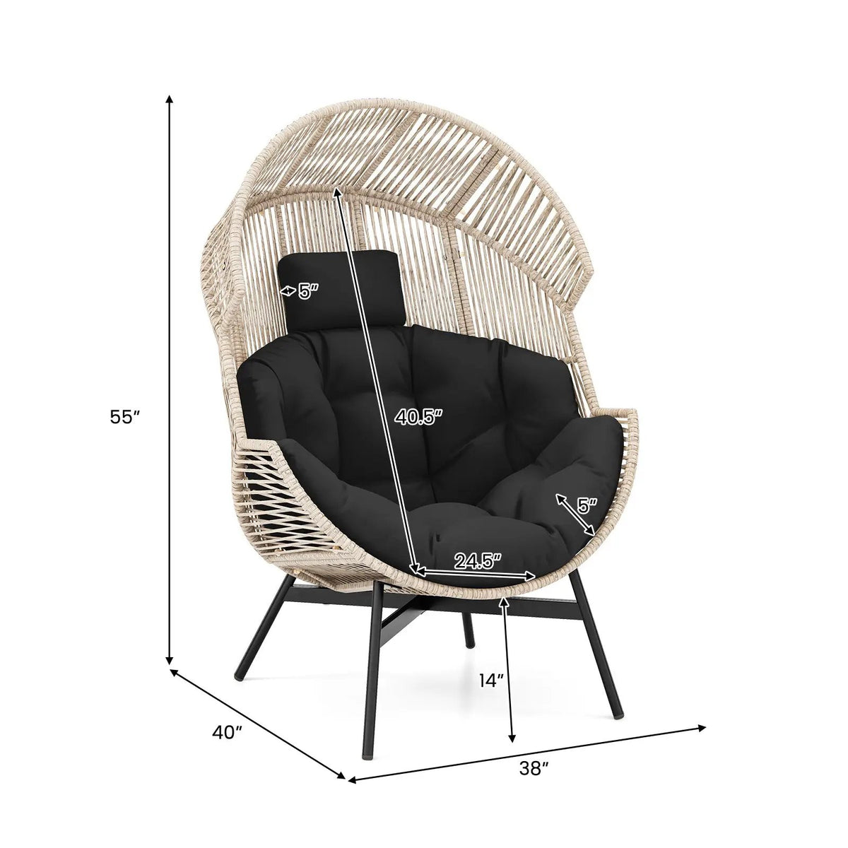 Wicker Oversized Egg Style Chair with Cushions and Headrest by DirectDeals