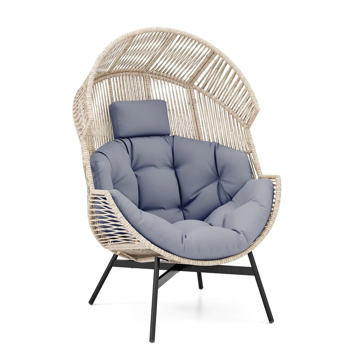 Wicker Oversized Egg Style Chair with Cushions and Headrest by DirectDeals