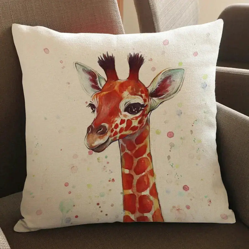 Wild Animal Style Decorative Cushion African Zebra Elephant Giraffe Cushion Square Throw Pillows Cotton Linen Pillowcase 45x45cm by House Of Avana