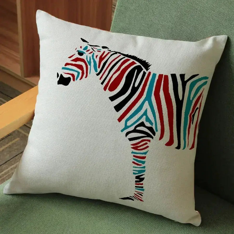 Wild Animal Style Decorative Cushion African Zebra Elephant Giraffe Cushion Square Throw Pillows Cotton Linen Pillowcase 45x45cm by House Of Avana