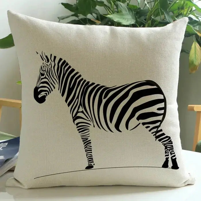 Wild Animal Style Decorative Cushion African Zebra Elephant Giraffe Cushion Square Throw Pillows Cotton Linen Pillowcase 45x45cm by House Of Avana
