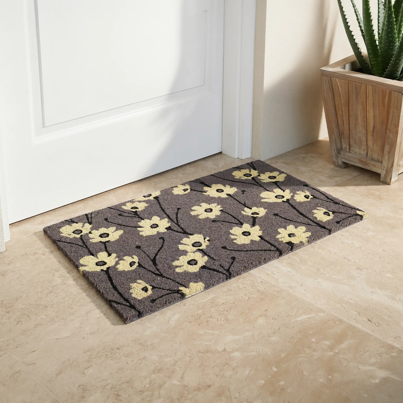 Wild Flowers - Gray Coir Doormat by Fab Habitat