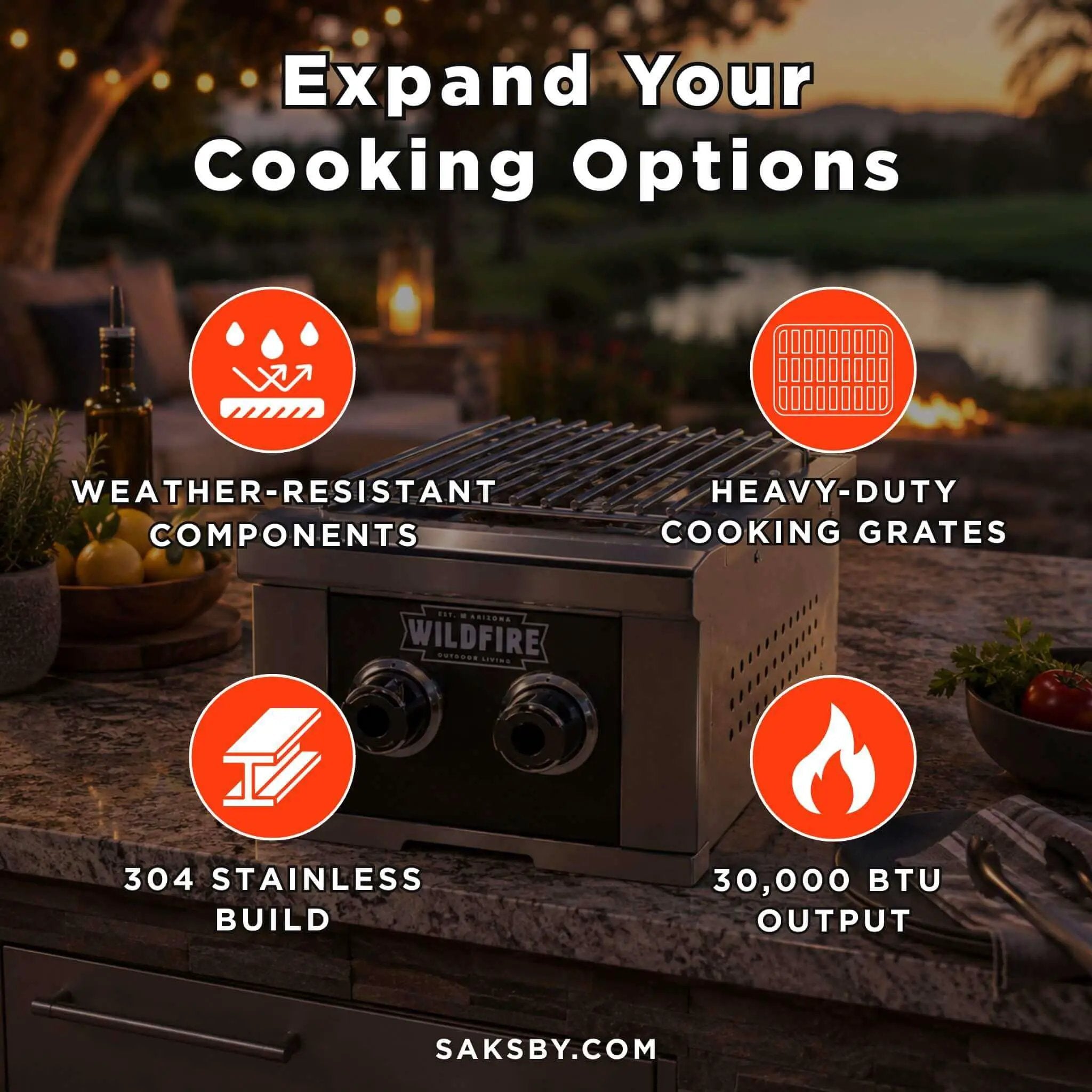 Wildfire Outdoor Living Ranch Pro 14-Inch Stainless Steel Double Side Burner [WFDBLSBRN-BSS/SS] (SAK64352) by SAKSBY WHOLESALE