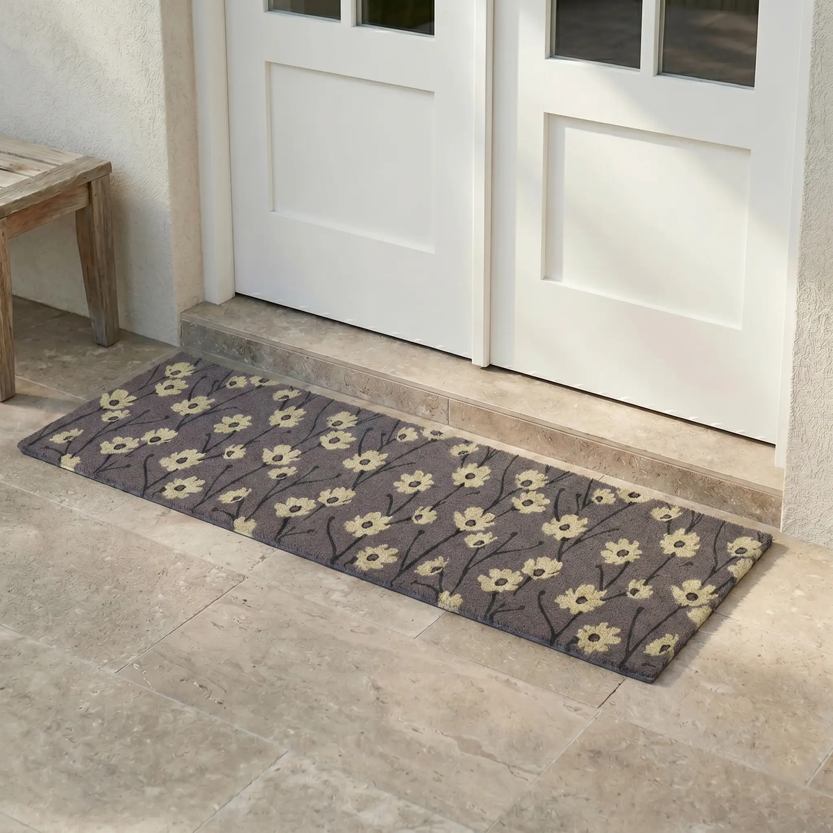 Wild Flowers - Gray Coir Doormat by Fab Habitat