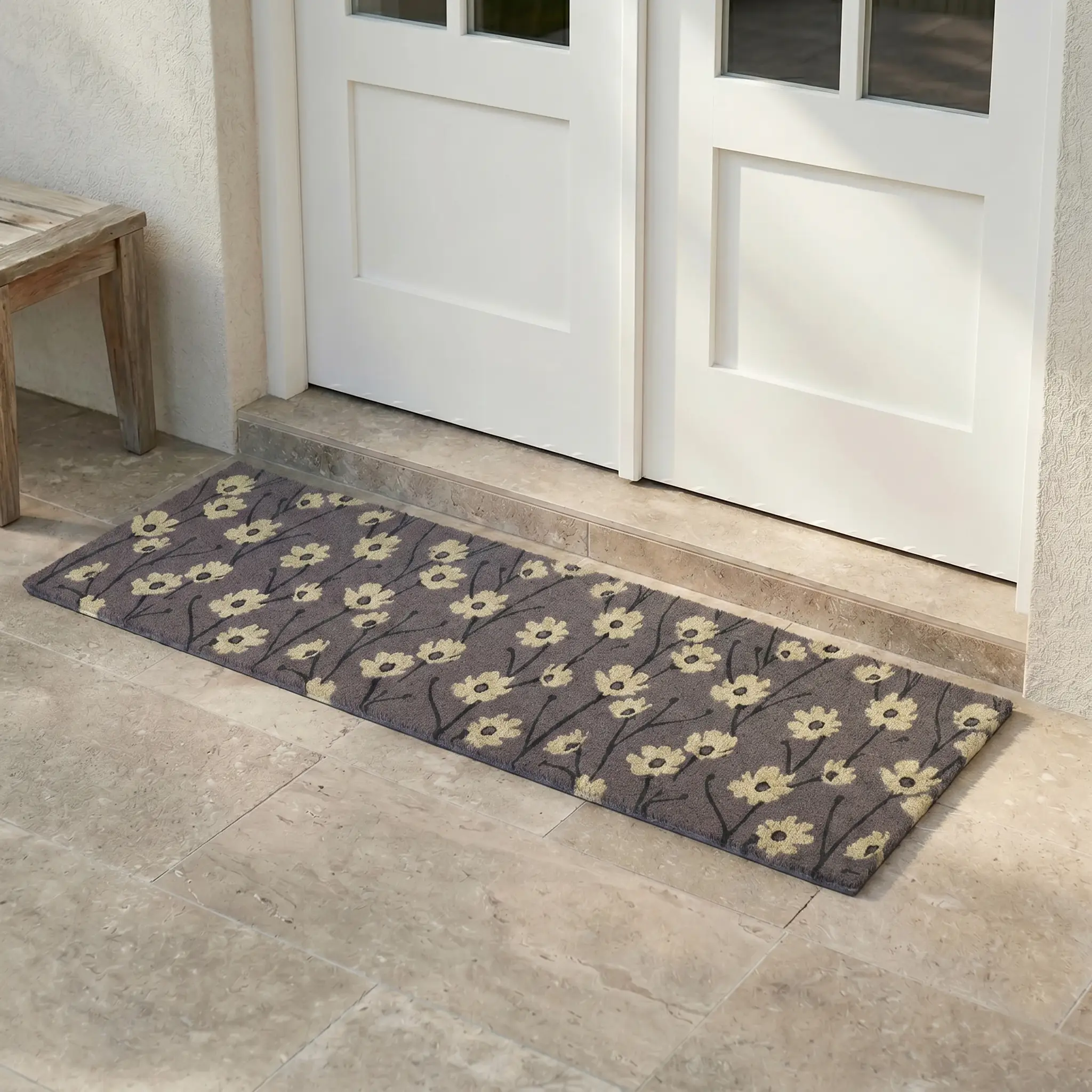Wild Flowers - Gray Coir Doormat by Fab Habitat