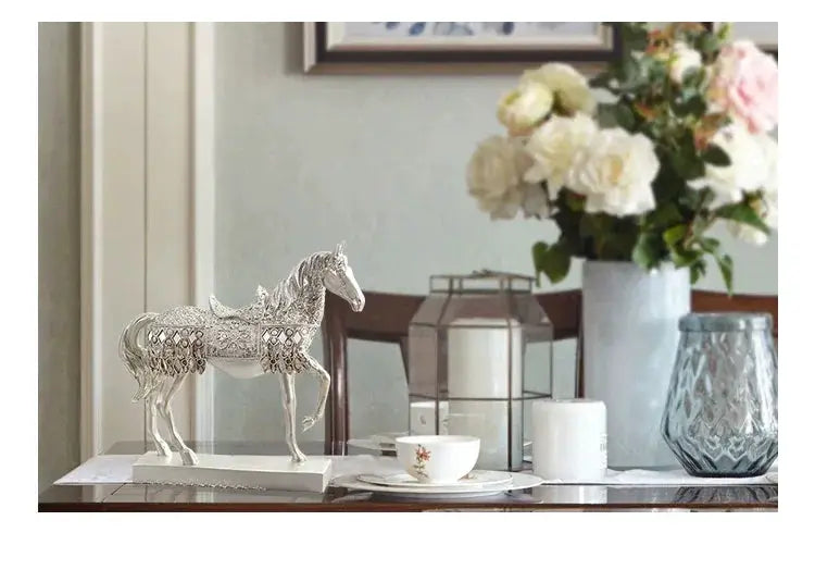 Decorative Horse Wine Bottle Holder Sculpture in Antique Silver by House Of Avana