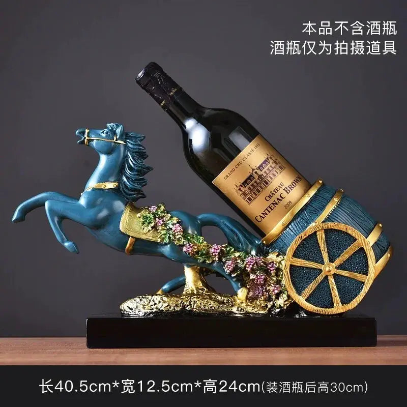Decorative Horse Wine Bottle Holder Sculpture in Antique Silver by House Of Avana