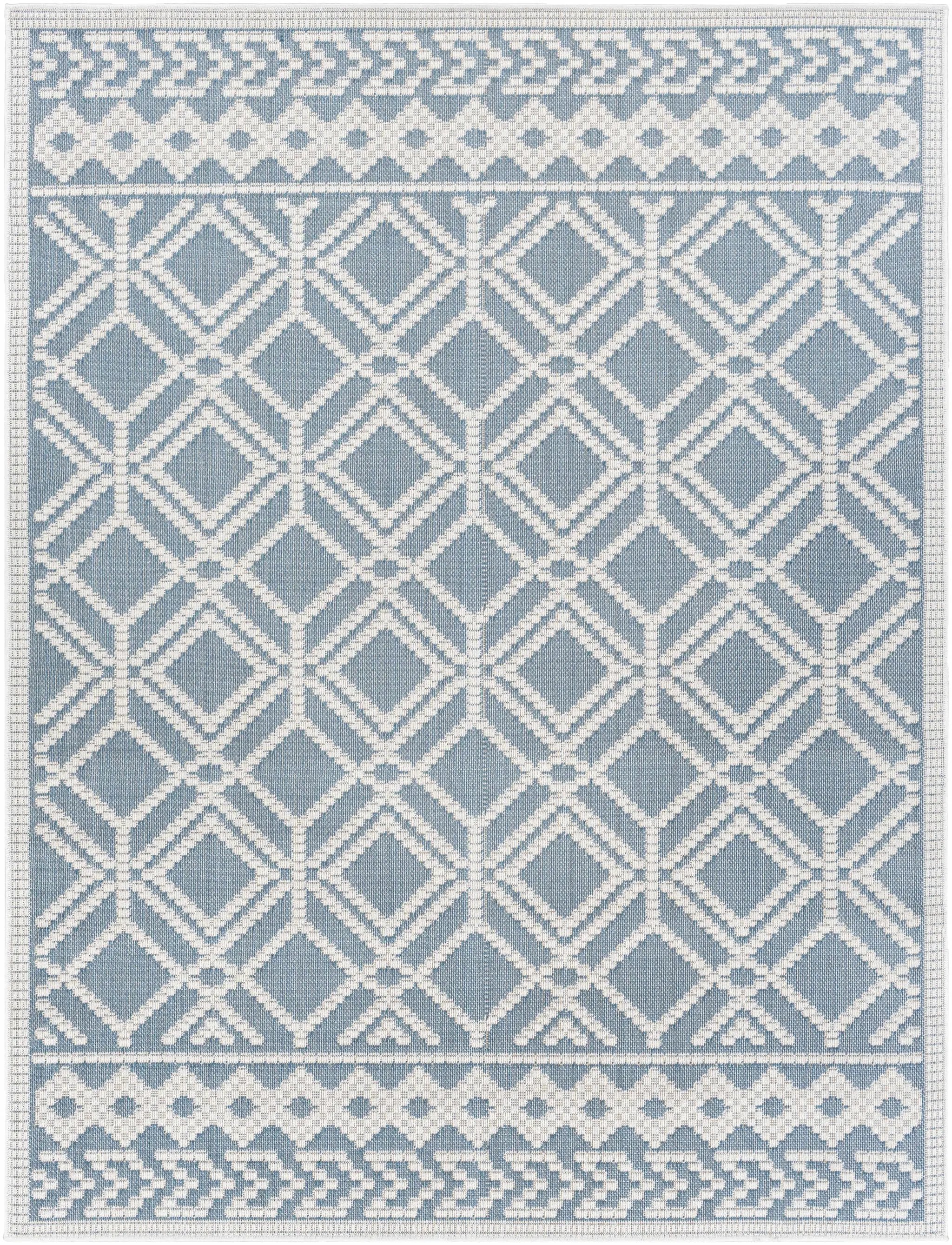 Wingina 8x10 Ice Blue Trellis Outdoor Rug - Clearance by Boutique Rugs