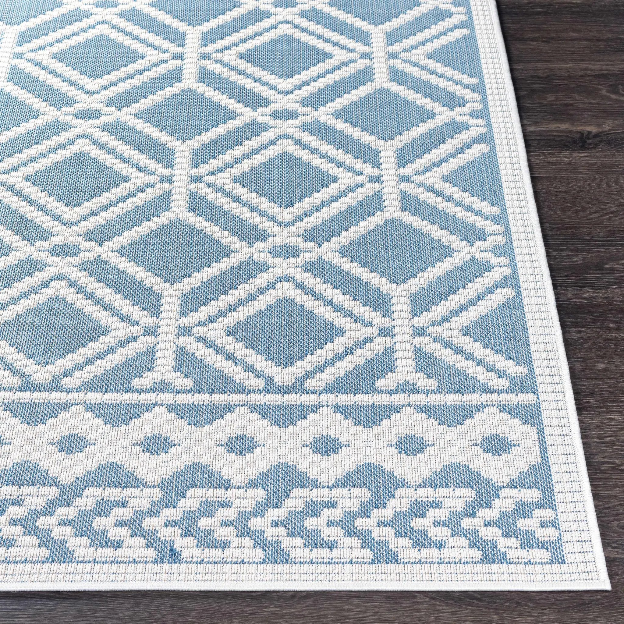 Wingina 8x10 Ice Blue Trellis Outdoor Rug - Clearance by Boutique Rugs