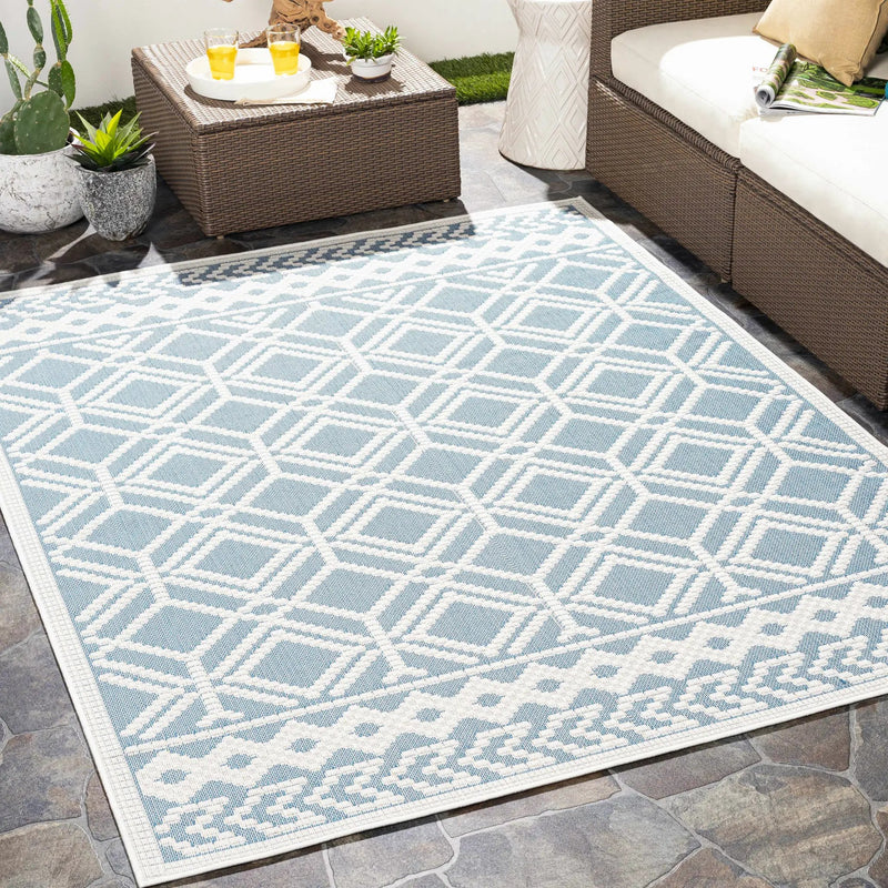 Wingina 8x10 Ice Blue Trellis Outdoor Rug - Clearance by Boutique Rugs