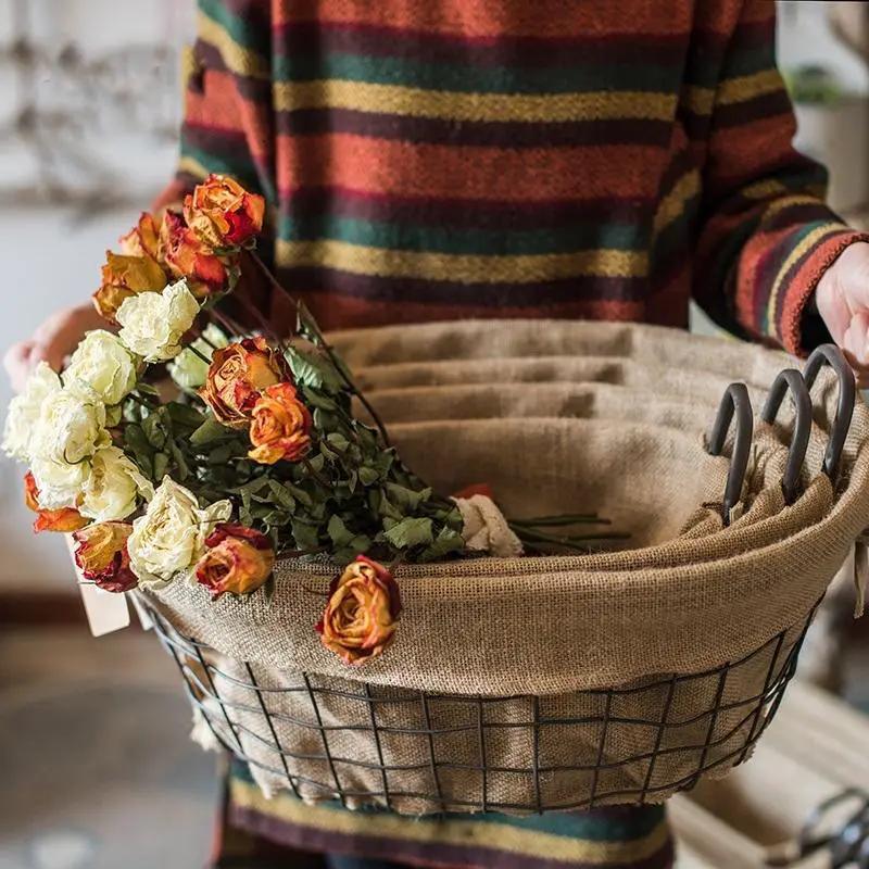 Wire Basket With Linen Liner Oval by RusticReach