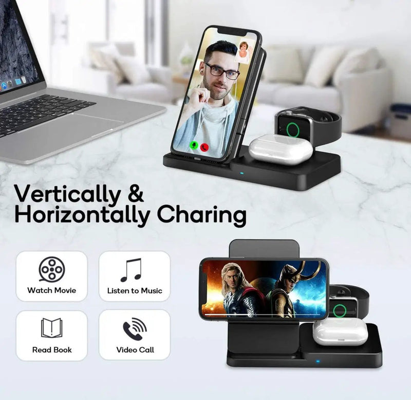Wireless Charger, Qi-Certified Fast Wireless Charging Station for AirPods/Apple Watch Series/iPhone by Outdoor Solar Outlet