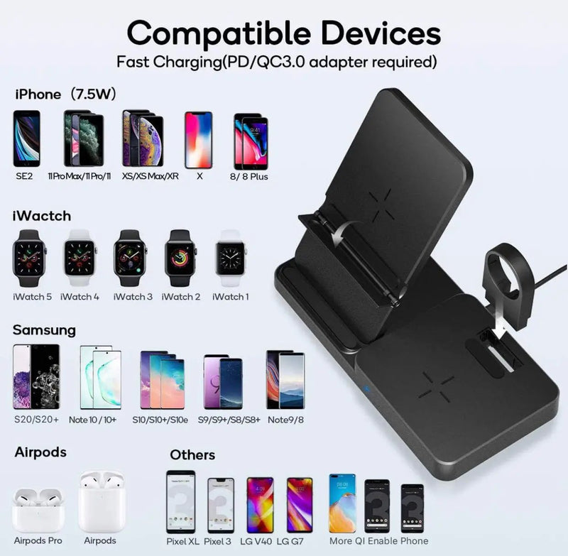 Wireless Charger, Qi-Certified Fast Wireless Charging Station for AirPods/Apple Watch Series/iPhone by Outdoor Solar Outlet