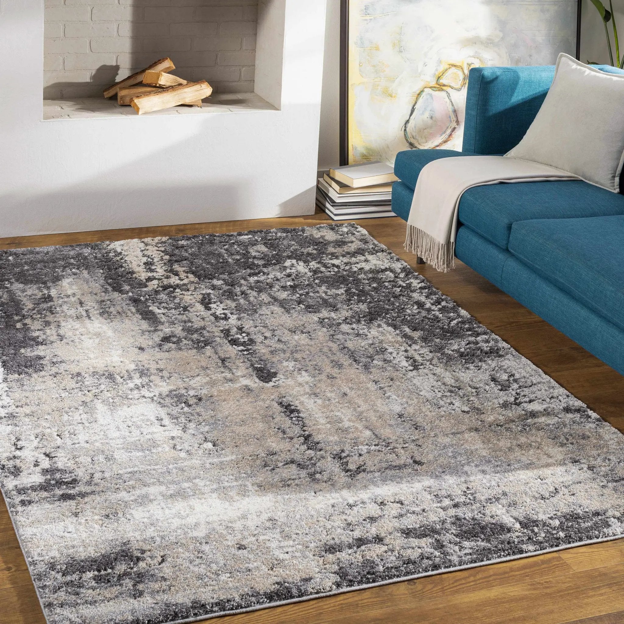 Witchford Abstract Charcoal Thick Rug by Boutique Rugs