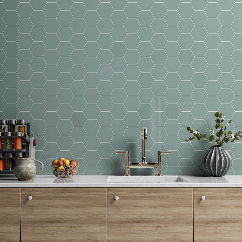 Sage Glossy Hexagon 5 Ceramic Tiles 5 Ceramic Glossy 6x6 Tiles — 2