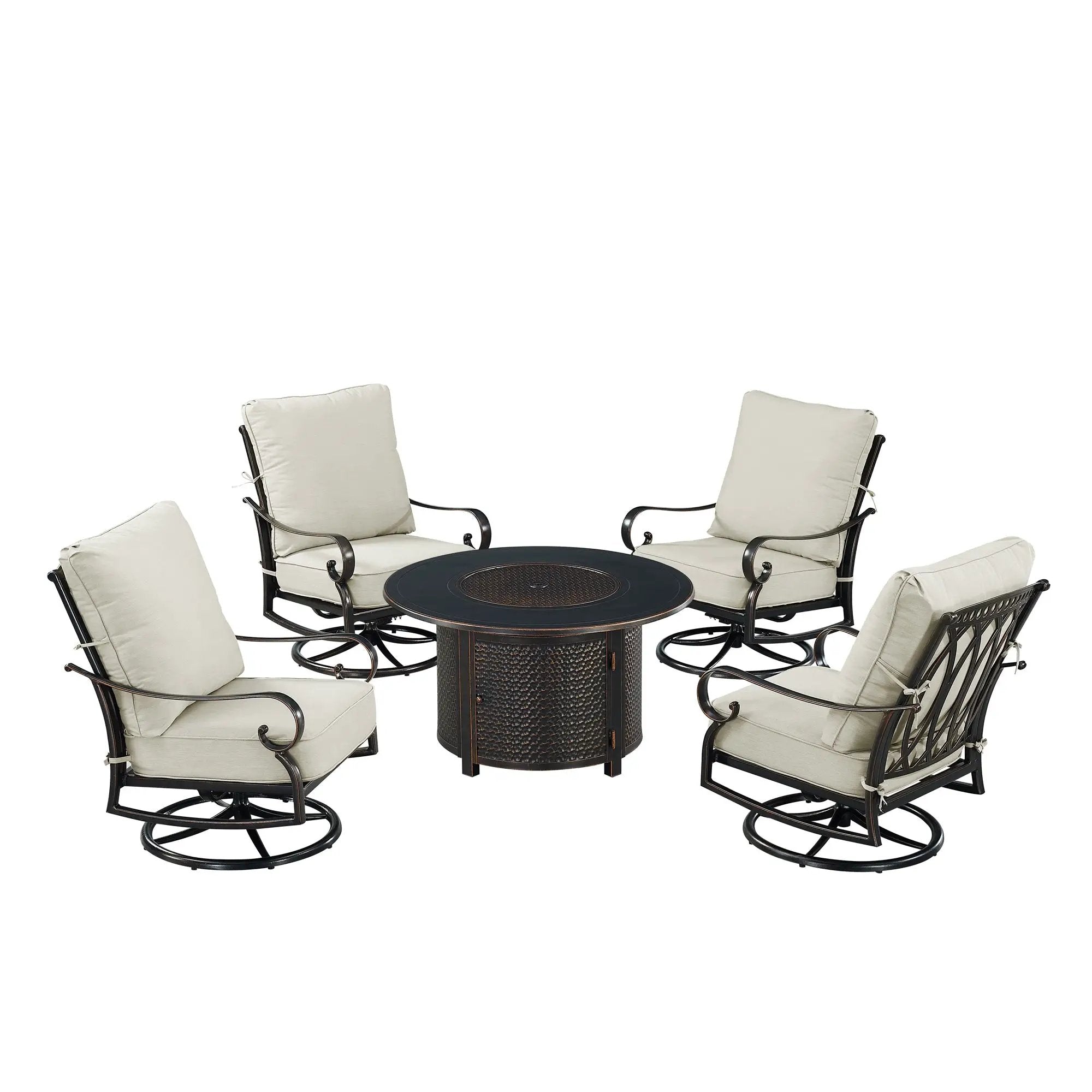 Black Aluminum Fire Table Set with Four Club Chairs by Sharicks