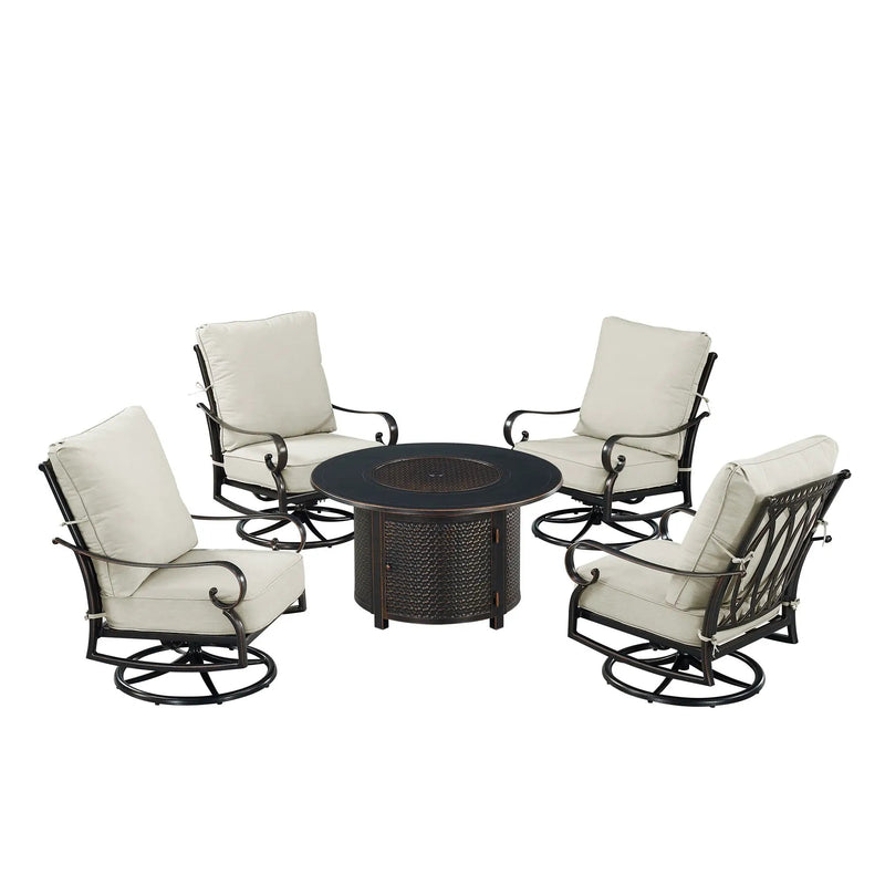Black Aluminum Fire Table Set with Four Club Chairs by Sharicks
