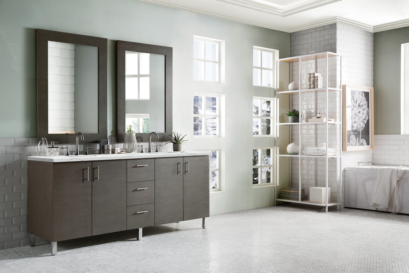 James Martin Metropolitan 72" Dual Mount Double Bathroom Vanity, Silver Oak by James Martin