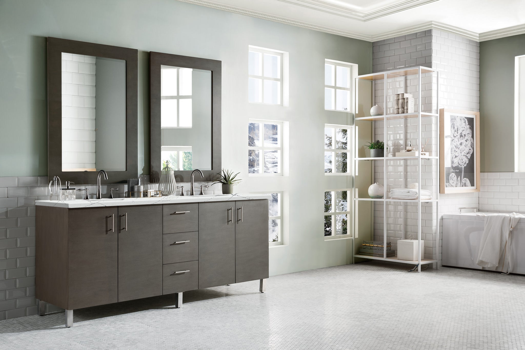 James Martin Metropolitan 72" Dual Mount Double Bathroom Vanity, Silver Oak by James Martin