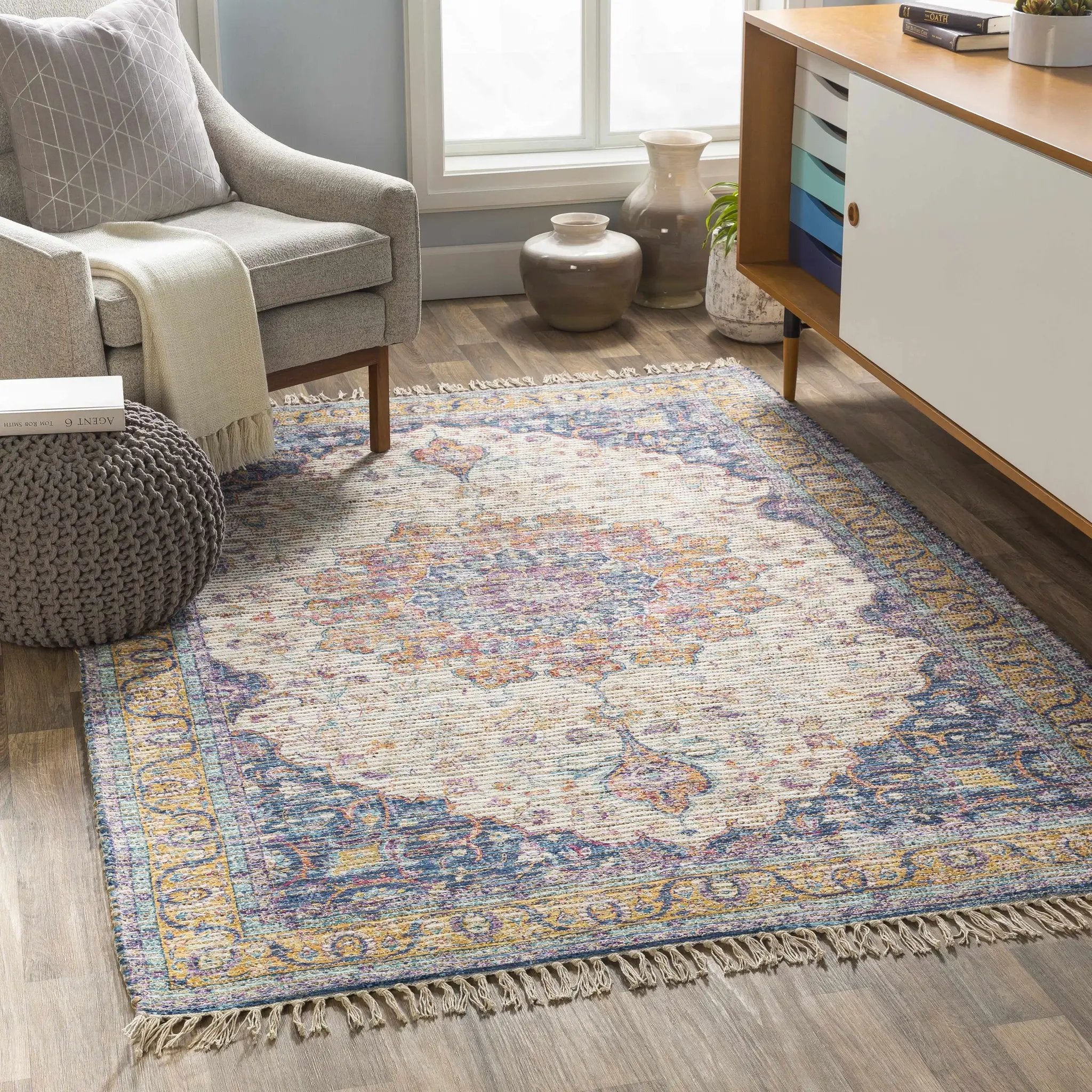 Wallburg Hand Woven Colorful Tassel Rug - Clearance by Boutique Rugs