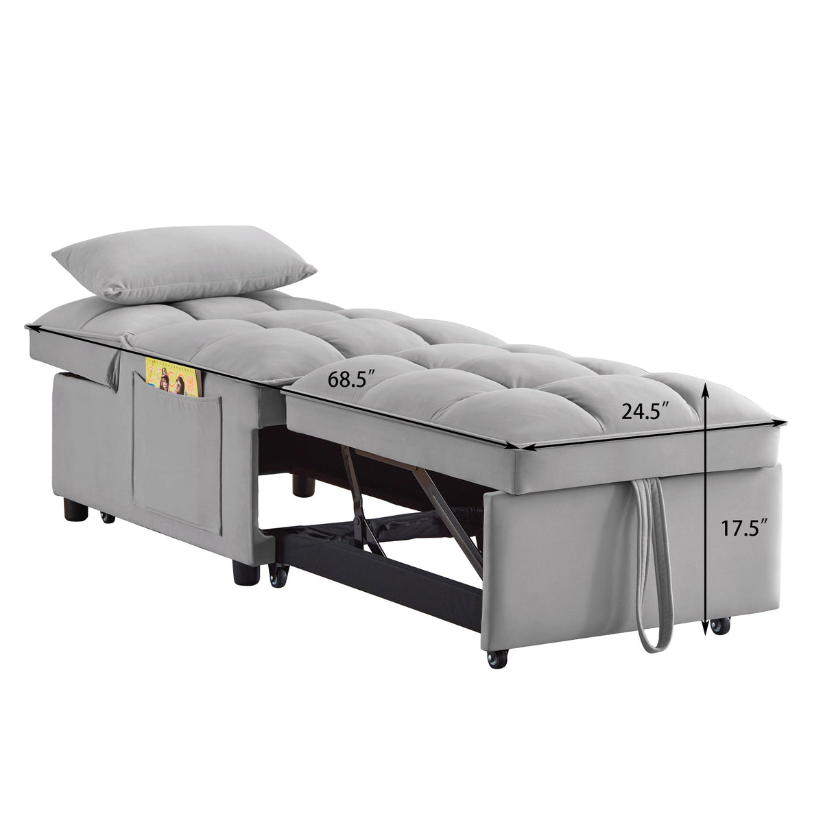 4 in 1 Multi-Function Single Sofa Bed with Adjustable Backrest - Gray, photo 14 of 14