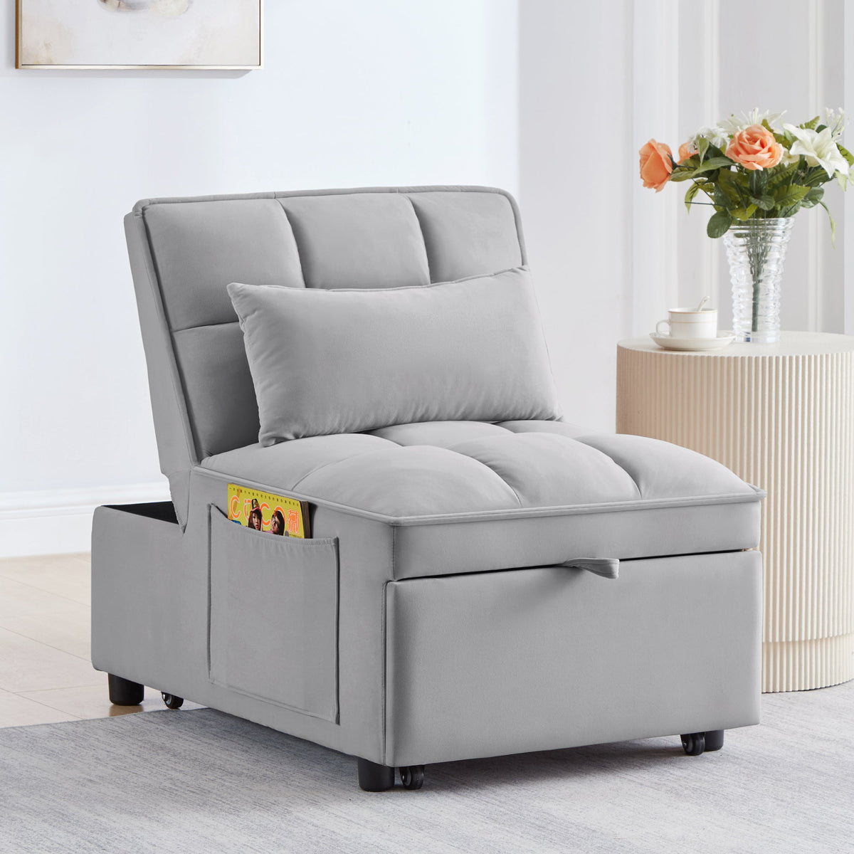 4 in 1 Multi-Function Single Sofa Bed with Adjustable Backrest - Gray, photo 2 of 14