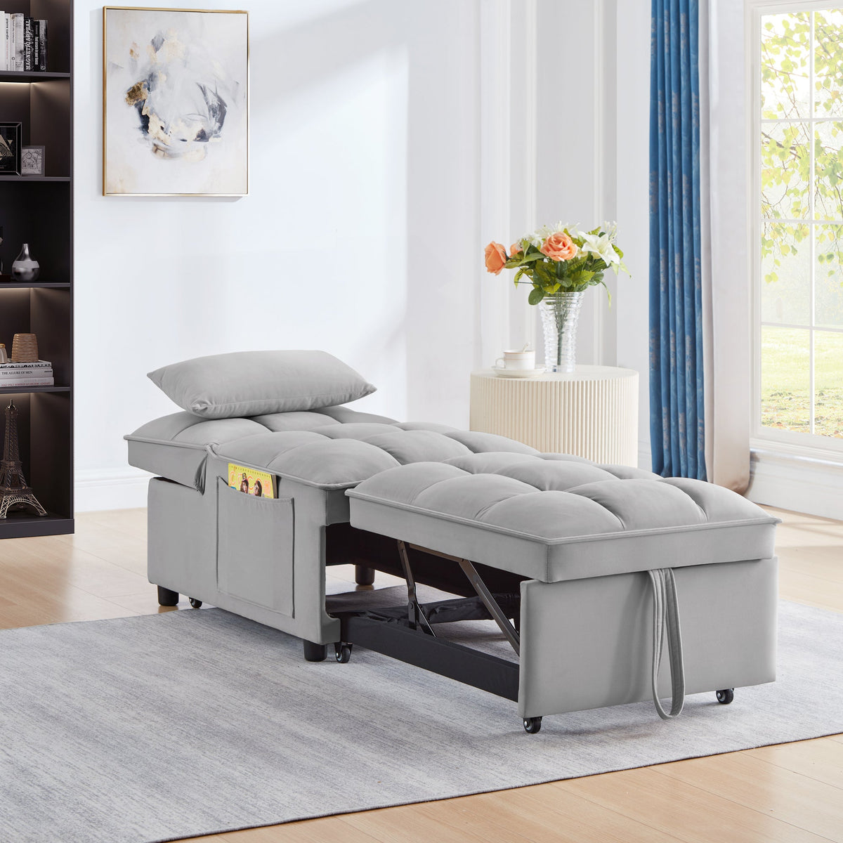 4 in 1 Multi-Function Single Sofa Bed with Adjustable Backrest - Gray, photo 3 of 14