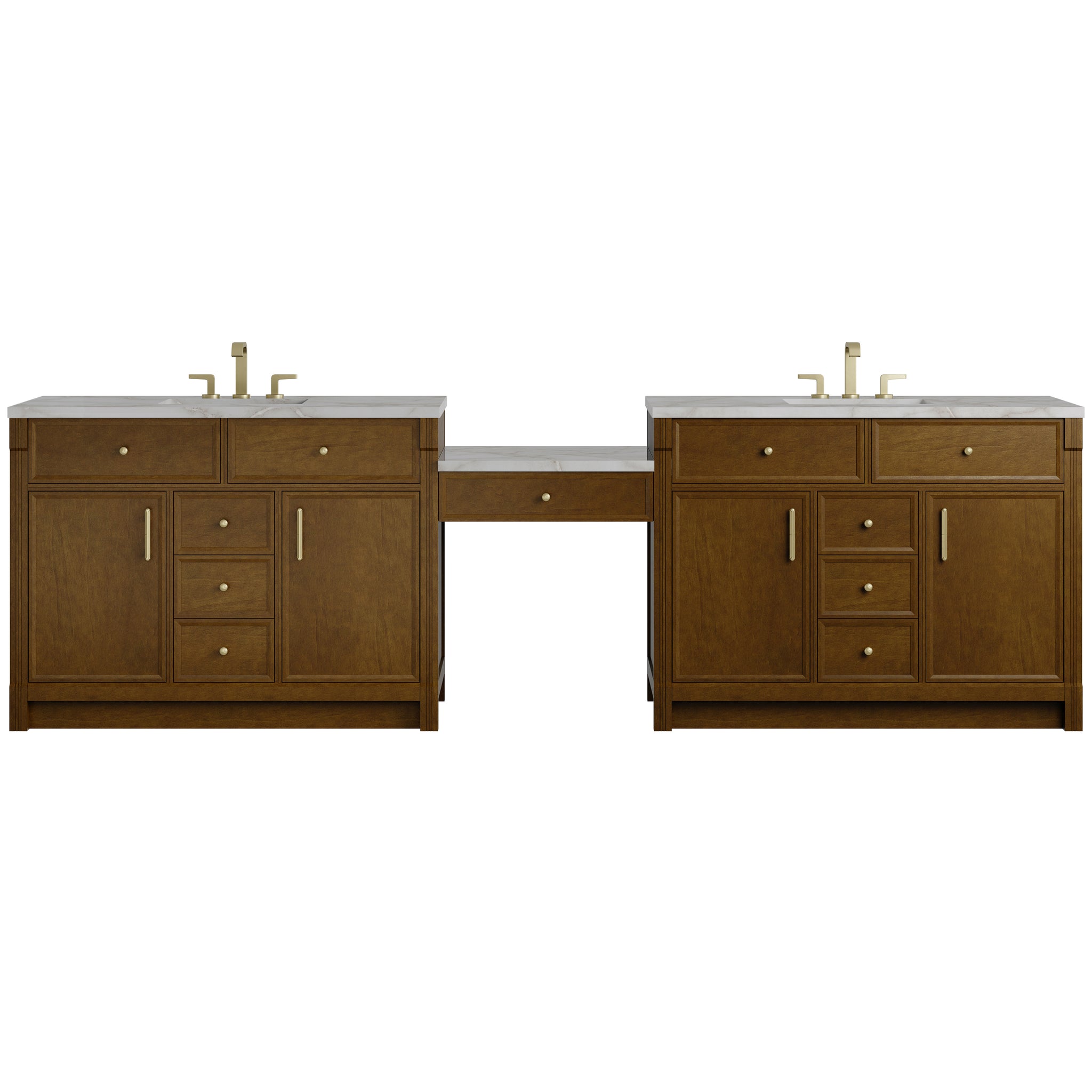 James Martin Bellshire 120" Double Bathroom Vanity, Honey Oak with Victorian Silver (FreePower) countertop