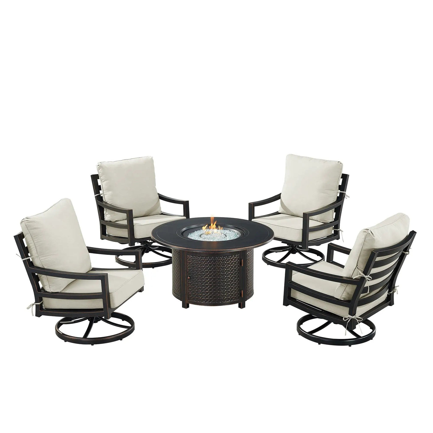 Black Aluminum Fire Table Set with Four Club Chairs by Sharicks